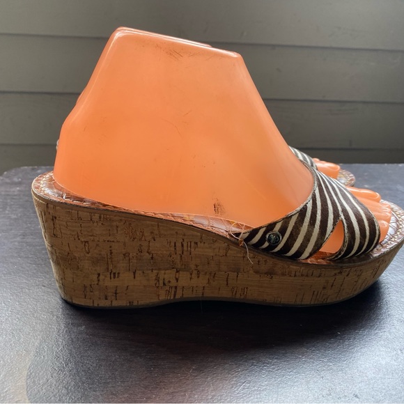 SAM EDELMAN Reid White Brown leather Cork Wedge Platform Mules Slides Sandals - Picture 6 of 13